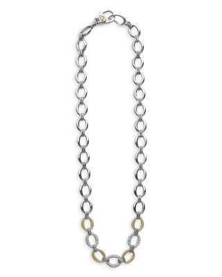 Sterling Silver & 18K Yellow Gold Caviar Luxe Diamond Link Necklace, 18"