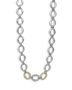 Lagos Sterling Silver & 18K Yellow Gold Caviar Luxe Diamond Link Necklace, 18