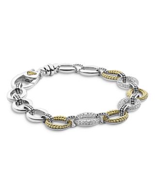 Stainless Steel & 18K Yellow Gold Caviar Luxe Diamond Link Bracelet