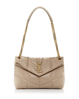 Saint Laurent Puffer Small Quilted Leather Crossbody In Beige/gold