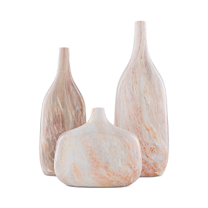 Surya Set Of 3 Marble Decor Vases In White/orange