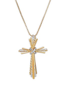 David Yurman - 18K Yellow Gold Angelika Cross Pendant Necklace with Pavé Diamonds, 18"