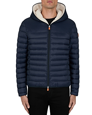 Save The Duck Nathan Nylon Quilted Fleece Lined Hooded Jacket In Blue Black