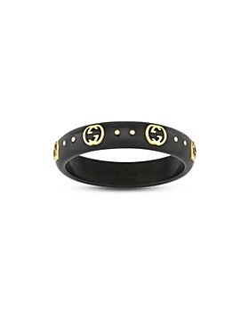 Gucci - 18K Yellow Gold Icon Black Synthetic Corundum Logo Ring (Also in White Zirconia)