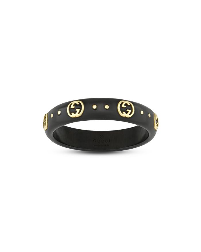 Gucci 18K Yellow Gold Icon Black Synthetic Corundum Logo Ring (Also in ...