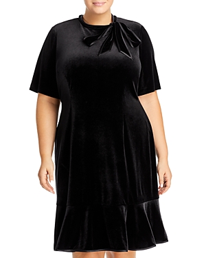 Adrianna Papell Plus Velvet Tie Neck Dress In Black