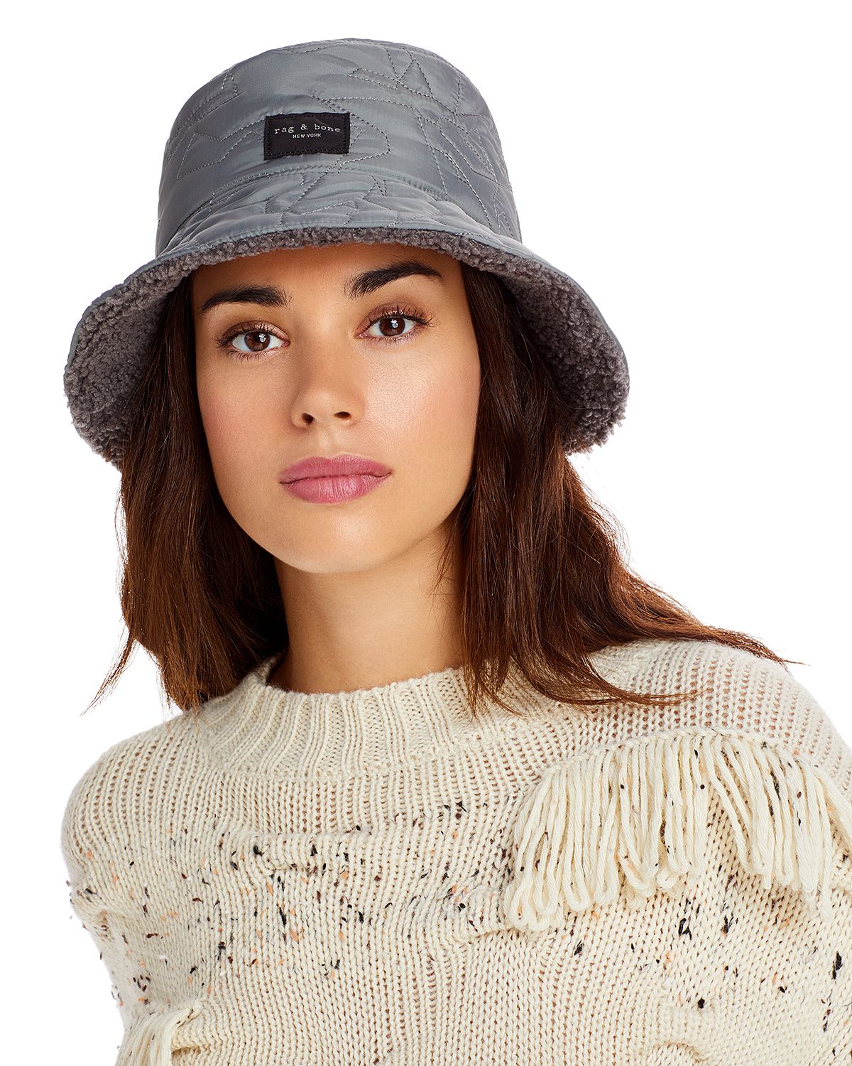 Photo 1 of RAG & BONE Addison Recycled Bucket Hat Grey /Reversible to Sherpa
