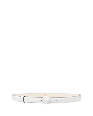 Versace La Medusa Leather Belt In Optical White