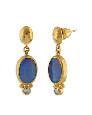 Gurhan 24k Yellow Gold Rune Opal & Diamond Drop Earrings In Blue/gold