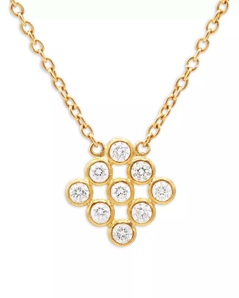Gurhan 24K Yellow Gold Pointelle Diamond Bezel Cluster Pendant Necklace, 16
