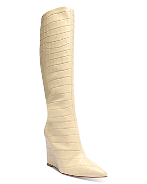 SCHUTZ WOMEN'S ASYA UP POINTED TOE WEDGE HEEL TALL BOOTS,S2122900040003
