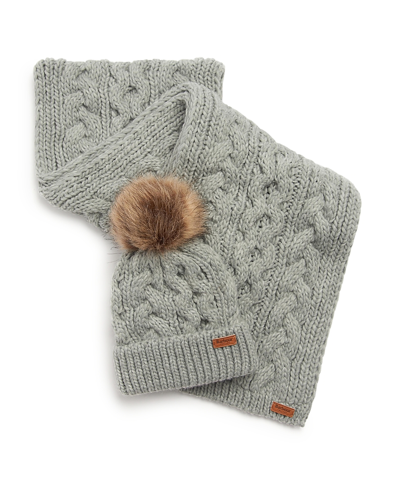 Barbour Penshaw Beanie And Scarf Set In Gray