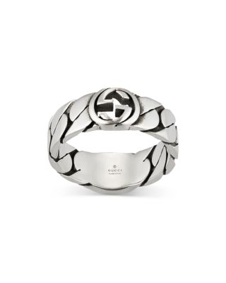 Sterling Silver Interlocked G Black Enamel Chain Link Ring