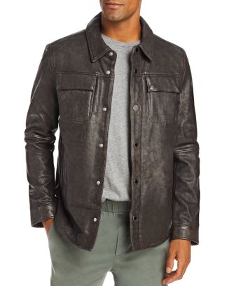 KARL LAGERFELD PARIS Distressed Leather Shirt Jacket | Bloomingdale's