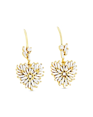 Suzanne Kalan 18K Yellow Gold Fireworks Diamond Baguette & Round Cut Heart Drop Earrings