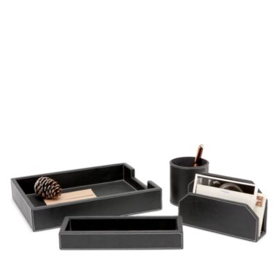 Pigeon & Poodle - Larne Black Full Grain Leather Desk Accessories, Set of 4