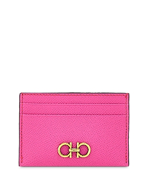 Ferragamo Gancini Leather Card Case In Hot Pink