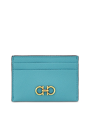 Ferragamo Gancini Leather Card Case In Tyron Turquoise