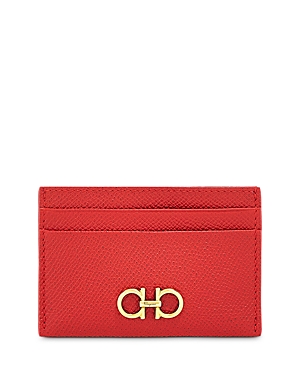 Ferragamo Gancini Leather Card Case In Lipstick