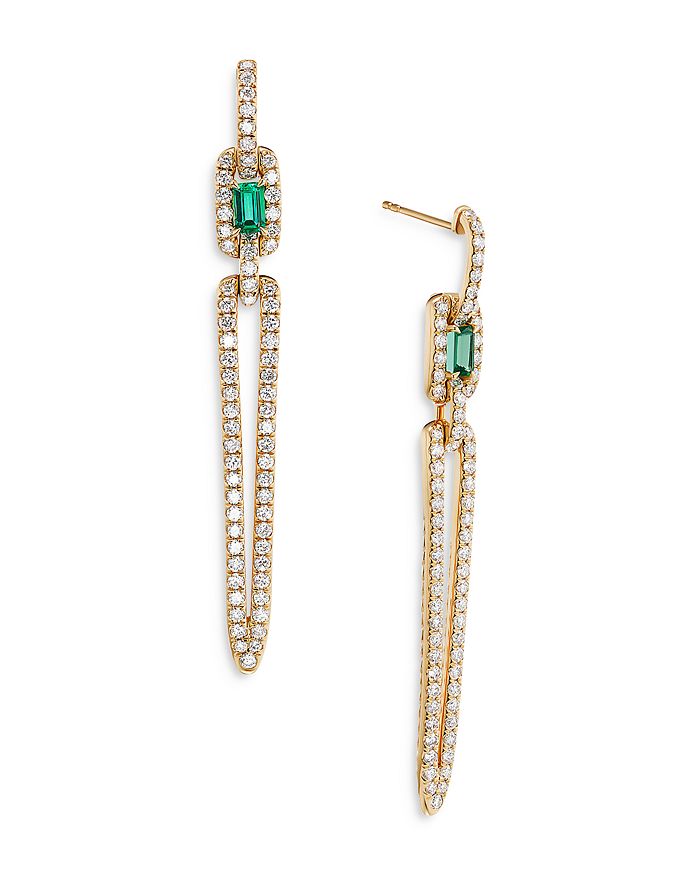 David Yurman - 18K Yellow Gold Stax Emerald & Diamond Elongated Drop Earrings