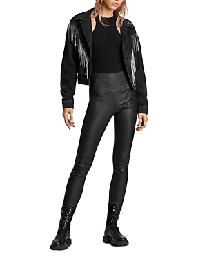 Allsaints Marlene Tassel Denim Jacket In Washed Black