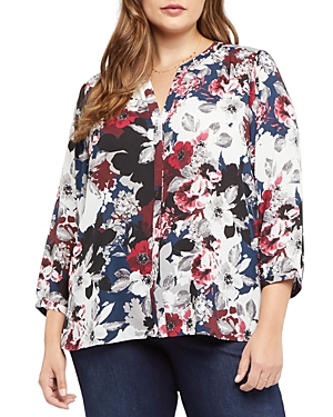Nydj Plus Pintuck-back Blouse In Victoria Blossoms