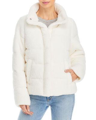 bagatelle short utility puffer faux shearling trim jacket