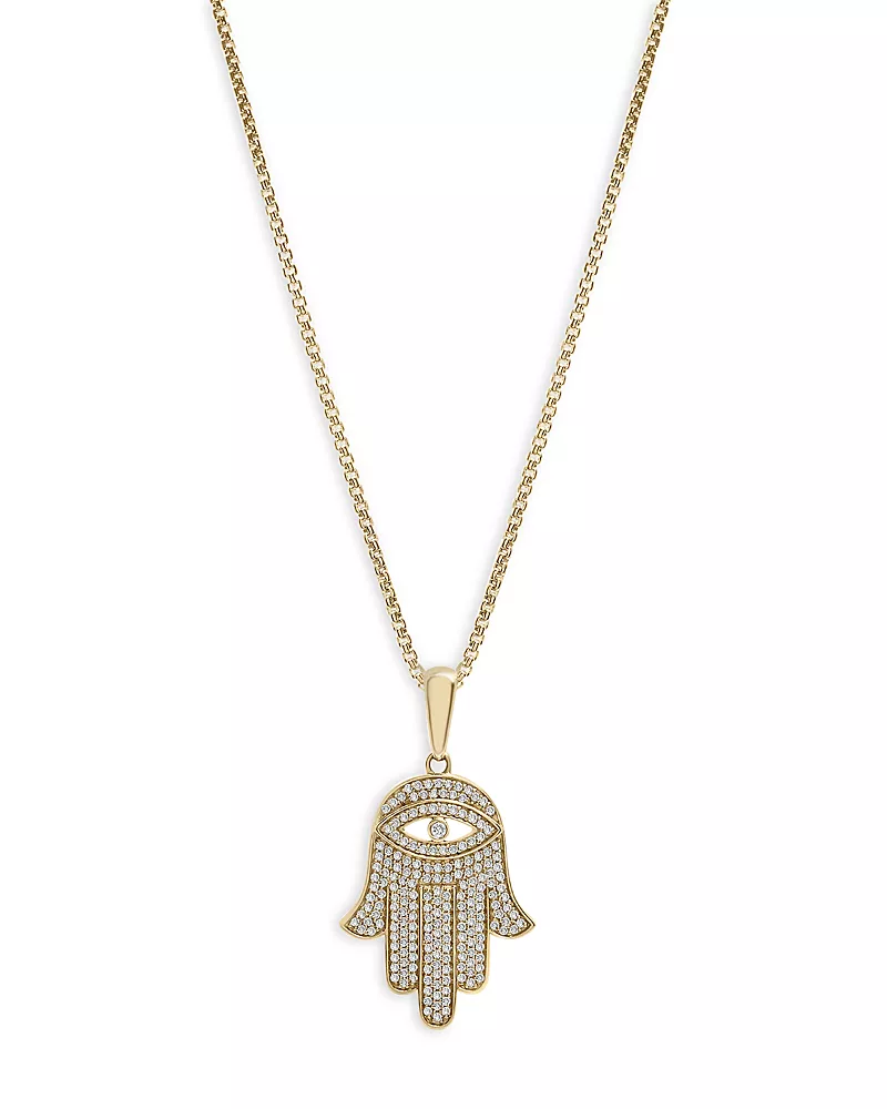 Bloomingdale's Fine Collection Men's Diamond Hamsa Pendant in 14K Yellow Gold, 0.50 tcw