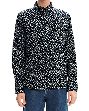 APC PAUL COTTON CORDUROY VELVET FLORAL PRINT REGULAR FIT BUTTON DOWN SHIRT
