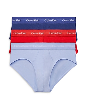 Calvin Klein Cotton Stretch Moisture Wicking Hip Briefs, Pack Of 3 In Baby Blue/red/blue