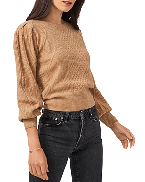 1.state Mixed Knit Crewneck Sweater In Latte Heather