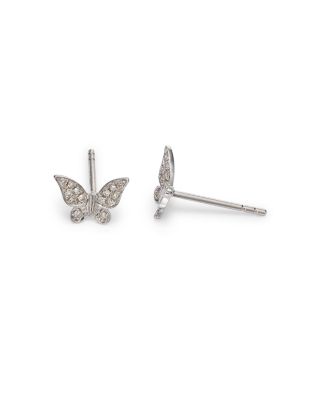 14K White Gold Diamond Butterfly Stud Earrings 