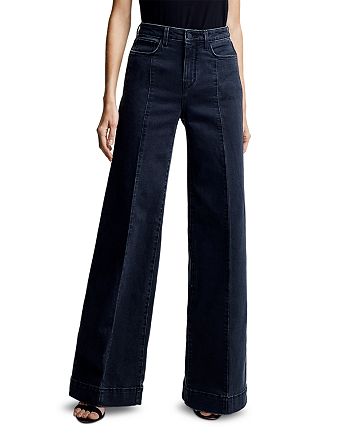L'AGENCE Sandy High Rise Wide Leg Jeans in Washed Black | Bloomingdale's