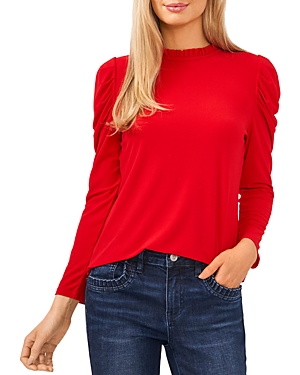 Cece Puff Long Sleeve Crepe Top In Luminous Red