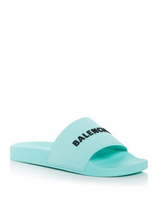 Balenciaga Raised Logo Pool Slides In Turquoise Black