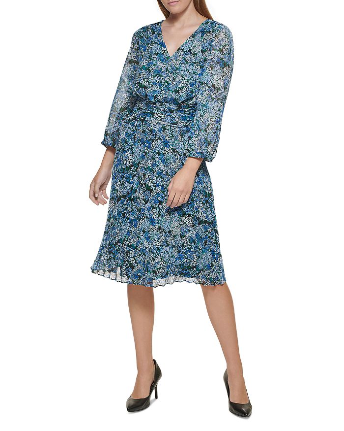 KARL LAGERFELD PARIS Floral Print Chiffon Midi Dress | Bloomingdale's