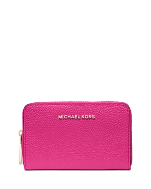 Michael Michael Kors Jet Set Leather Card Case In Wild Berry/gold