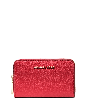 Michael Kors Michael Jet Set Leather Card Case In Crimson/gold