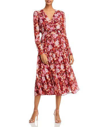 WAYF Roxanne Puff Sleeve Surplice Tiered Midi Dress | Bloomingdale's