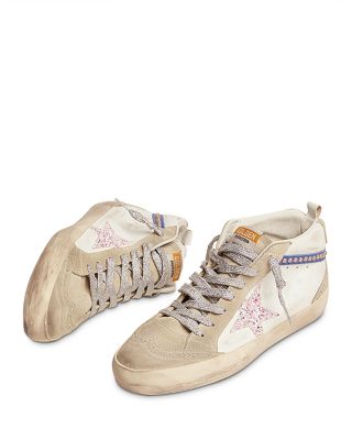 Golden Goose Women's Mid Star Pink Glitter Detail Low Top Sneakers