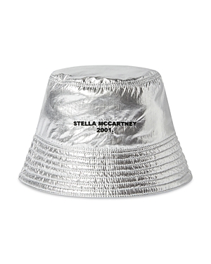 Stella Mccartney Vinyl Bucket Bag With Logo In Silver/black