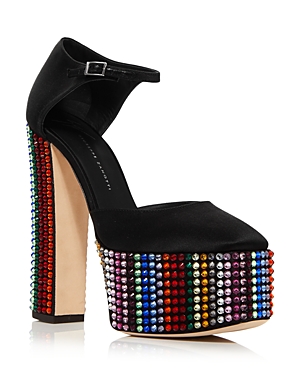 Giuseppe Zanotti New York Satin Embellished Platform Pumps In Nero