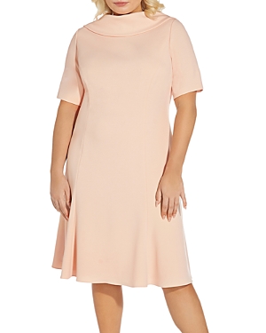 Adrianna Papell Plus Roll Collar Crepe Dress In Blush