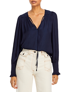 Shop Rebecca Taylor Sateen Tie Top In Navy