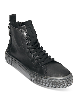 Karl Lagerfeld Men's Metallic Leather Double Back Zip High Top Sneakers In Black