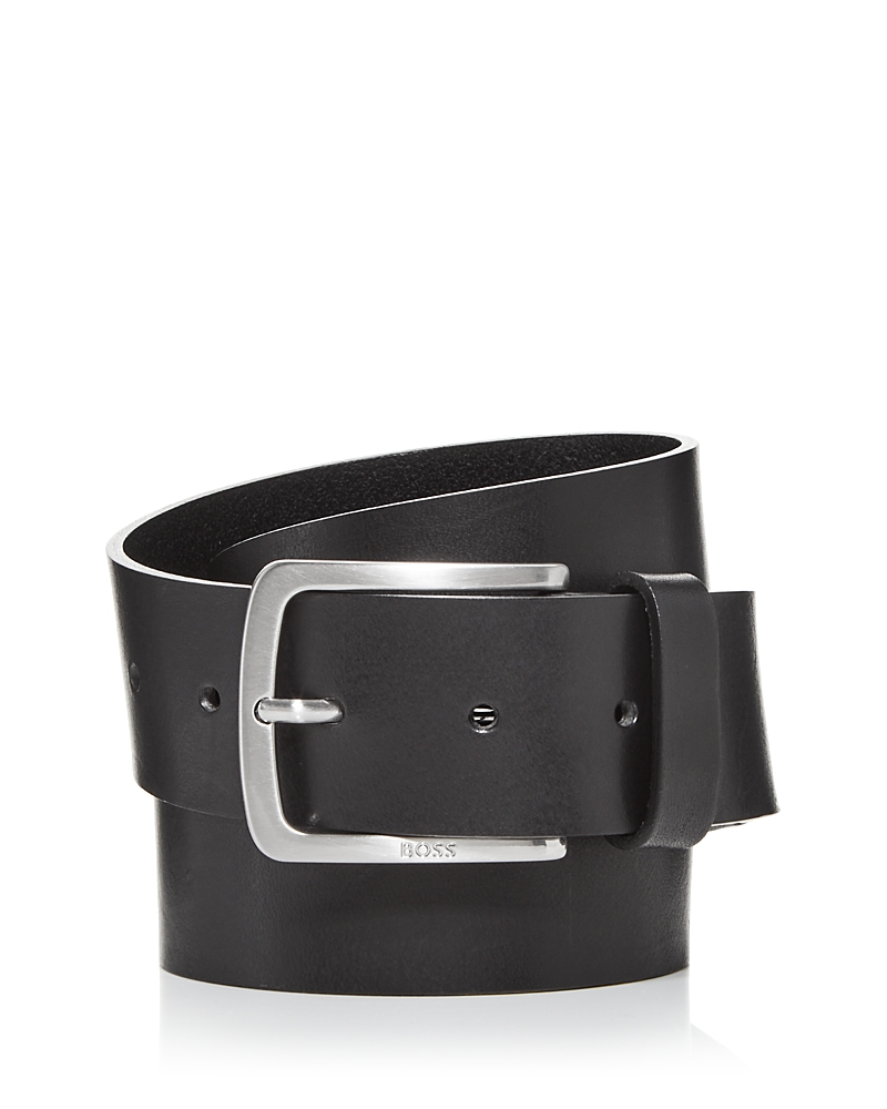 Hugo Boss Jor-v Italian-leather Belt With Logo-engraved Buckle Colou In Black