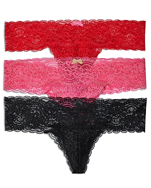 Skarlett Blue Obsessed Thongs, Set Of 3 In Ruby Red/flamingo/boudoir