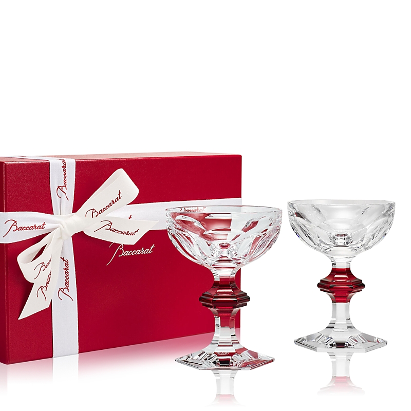 Baccarat Harcourt 1841 Coupe Glasses With Red Knob, Set Of 2