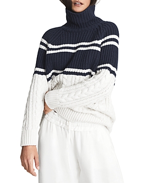 Reiss Scarlett Colorblocked Pattern Wool-blend Sweater In Navy