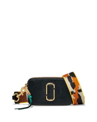 Marc Jacobs Snapshot Leather Crossbody In Black/honey Ginger